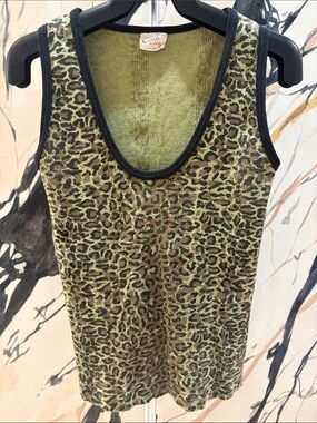 Edith Heath Green Leopard Print Tank Top with Black Trim